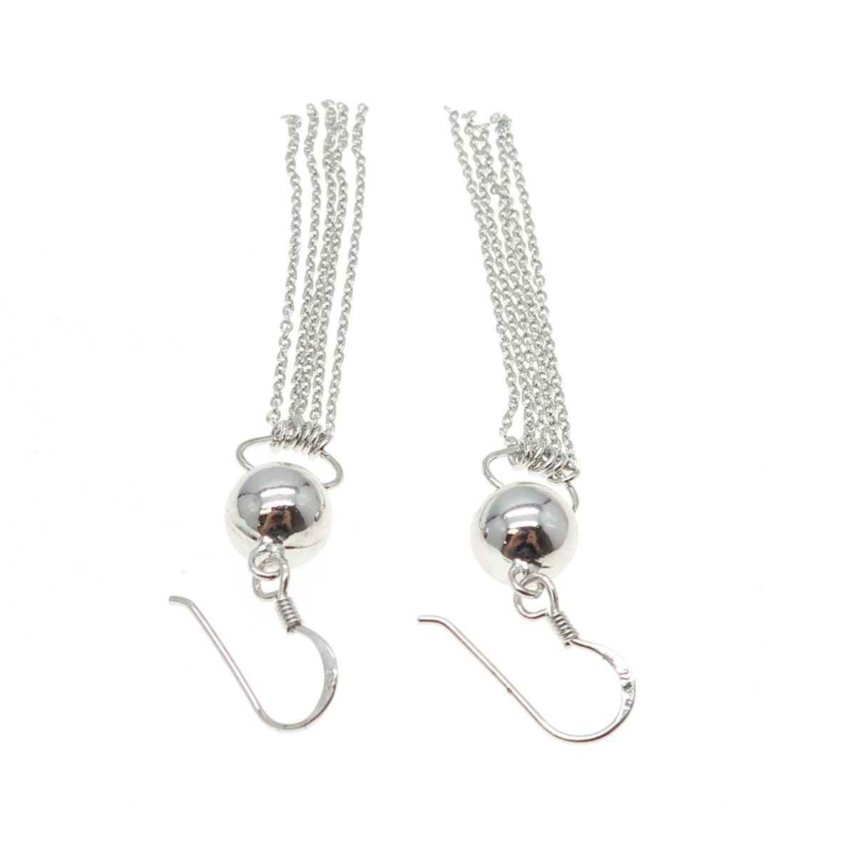 925 Sterling Silver Ball Heart Rolo Chain Hook Dangling Earrings