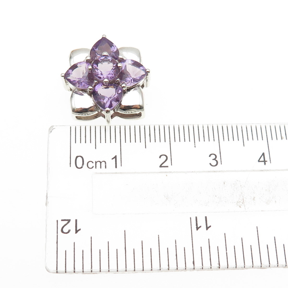 925 Sterling Silver Vintage Real Heart & Round-Cut Amethyst Mini Slide Pendant