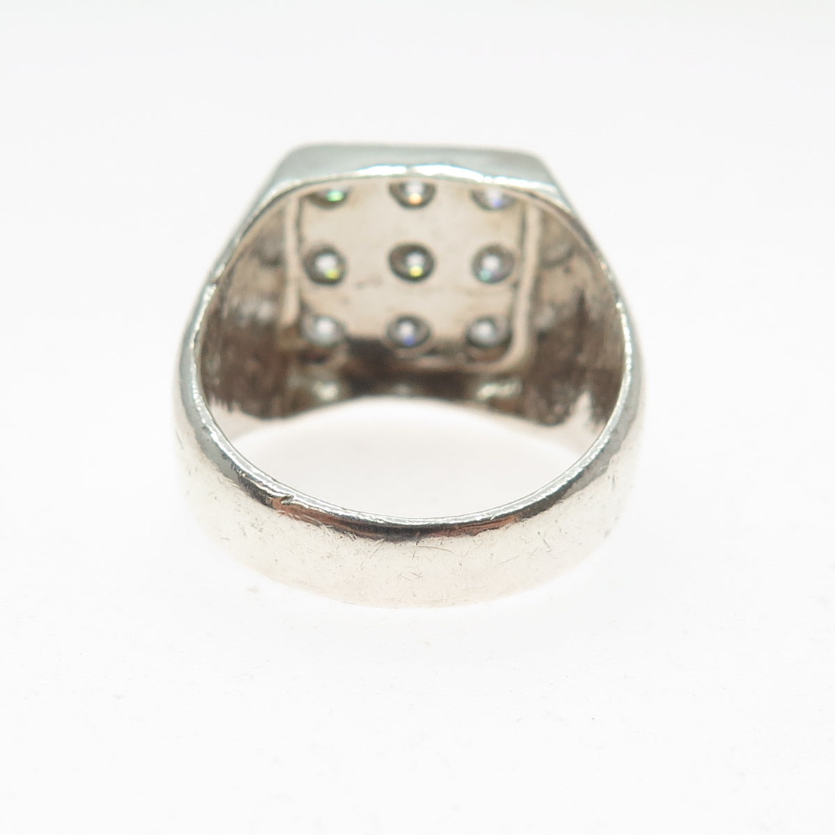 925 Sterling Silver Vintage Round-Cut C Z Signet Ring Size 9