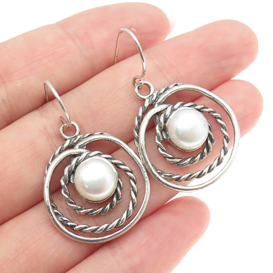 OR PAZ PZ 925 Sterling Silver Vintage Israel Real Pearl Modernist Roped Earrings