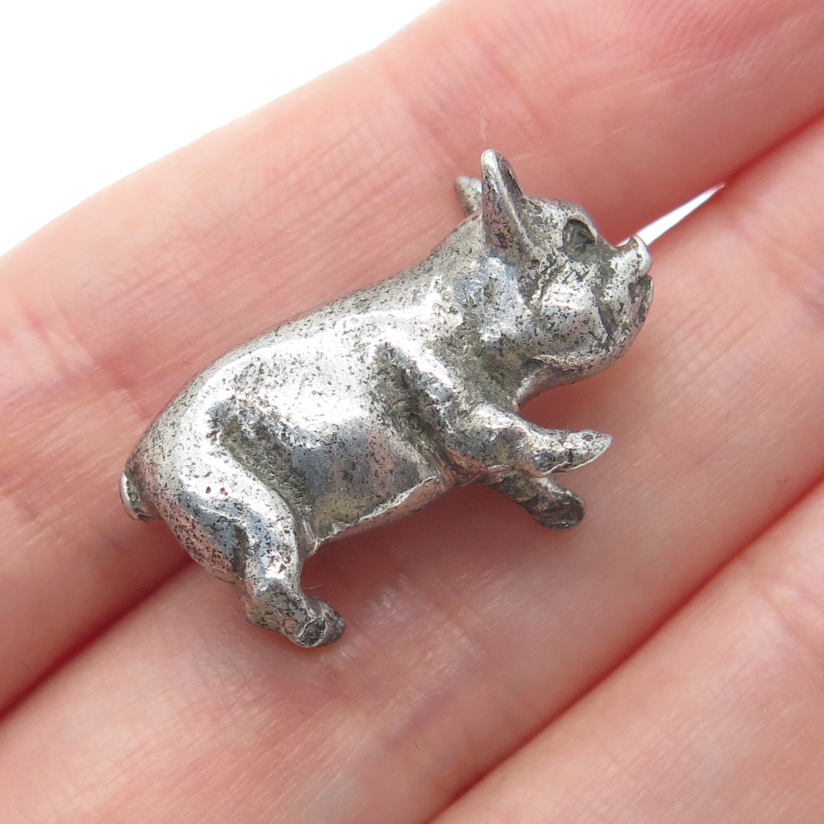 925 Sterling Silver Vintage Little Pig Oxidized 3D Miniature