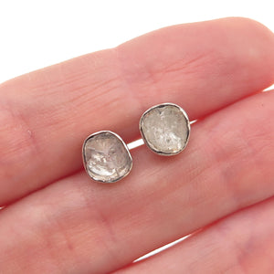 D'Joy 925 Sterling Silver Real Rose-Cut Diamond Stud Earrings