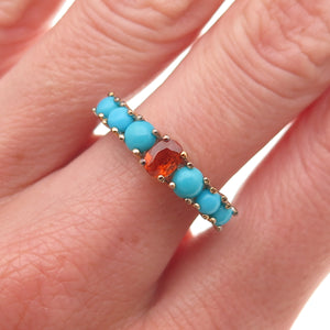 925 Sterling Silver 2-Tone Real Fire Sapphire & Turquoise Ring Size 8.25