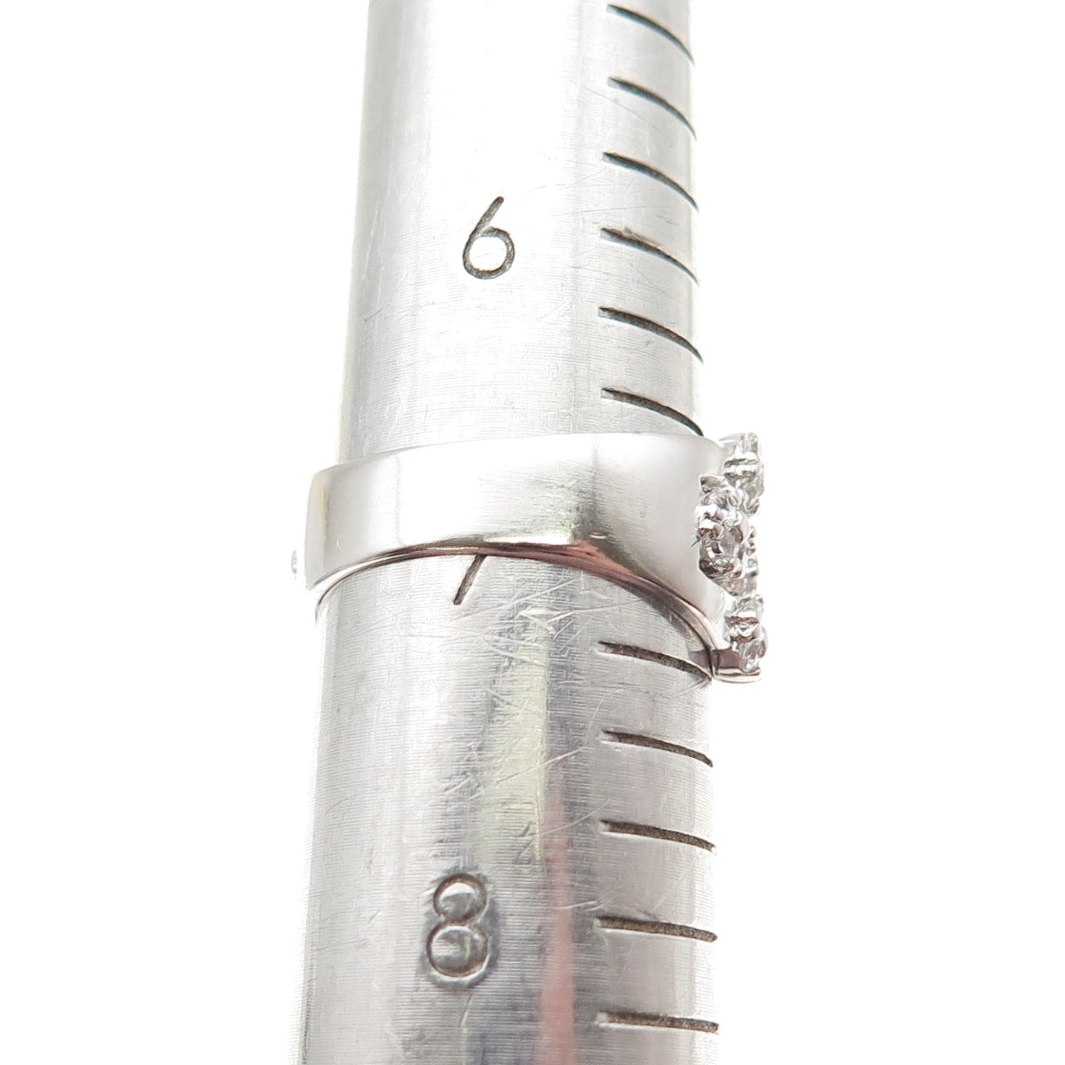 925 Sterling Silver Round-Cut C Z 3-Row Floral Ring Size 7