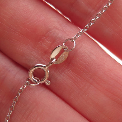 925 Sterling Silver Real Aquamarine Black Spinel Floral Cable Chain Necklace 18"