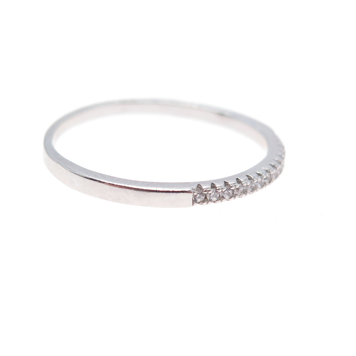 925 Sterling Silver Round-Cut C Z Half Eternity Stackable Band Ring Size 8