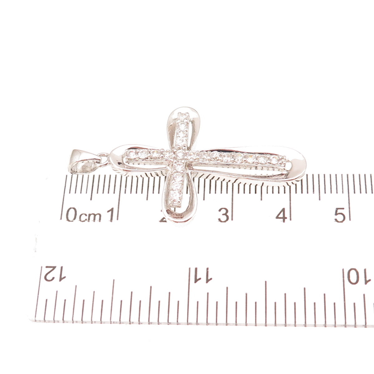 925 Sterling Silver Round-Cut C Z Cross Religious Charm Pendant
