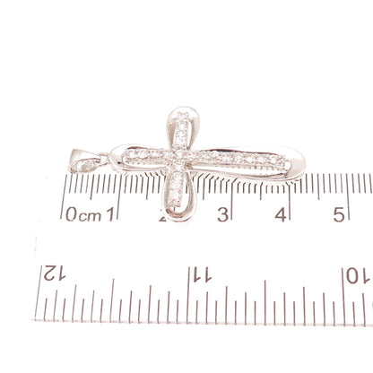 925 Sterling Silver Round-Cut C Z Cross Religious Charm Pendant
