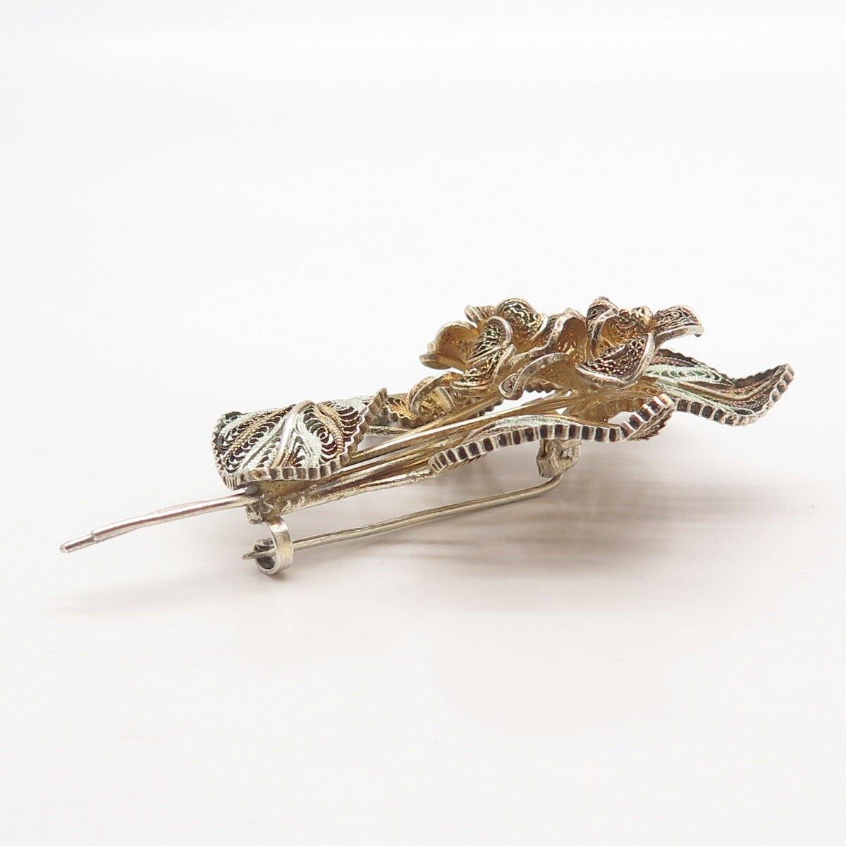 800 Silver Vintage Filigree Floral Pin Brooch
