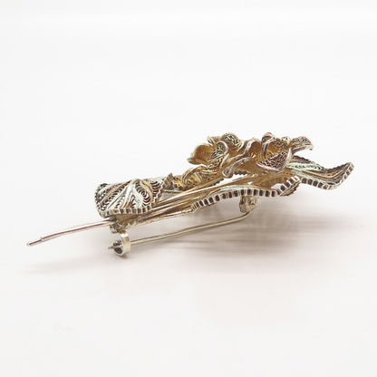 800 Silver Vintage Filigree Floral Pin Brooch