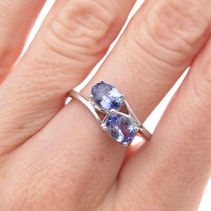 925 Sterling Silver Real Oval-Cut Tanzanite Bypass Ring Size 8