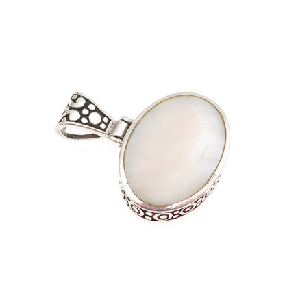 925 Sterling Silver Vintage Real MOP Oxidized Charm Pendant