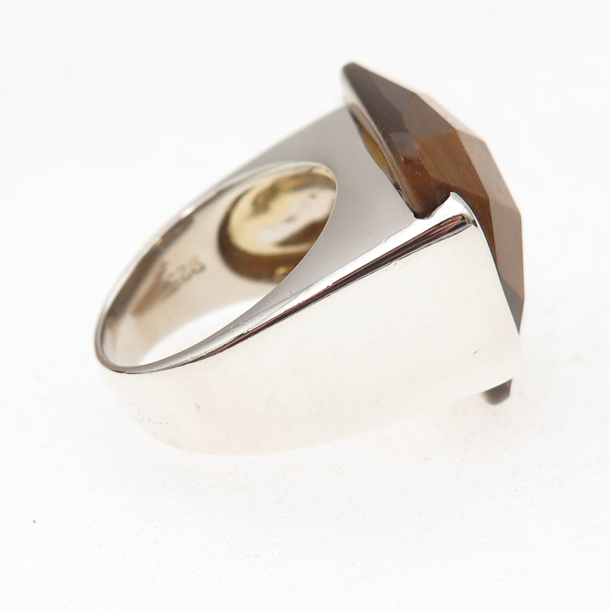 Lydia 925 Sterling Silver Vintage Real Tiger Eye Modernist Ring Size 7.25