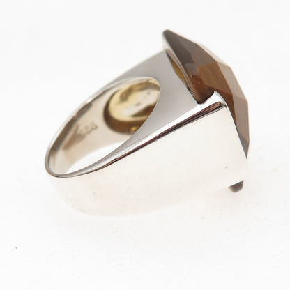 Lydia 925 Sterling Silver Vintage Real Tiger Eye Modernist Ring Size 7.25