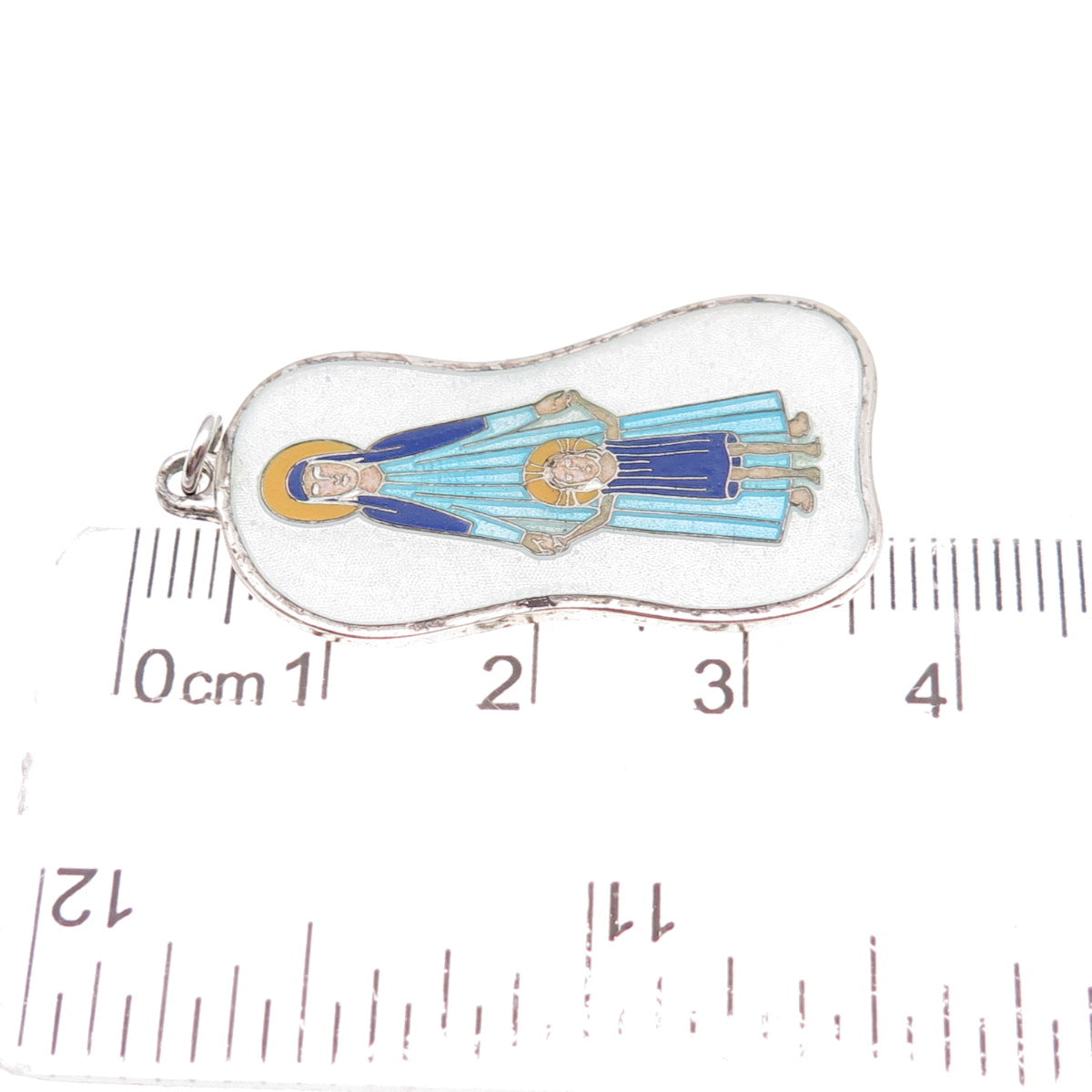 Creed Sterling Silver Antique Art Deco Enamel Virgin Mary & Child Jesus Pendant