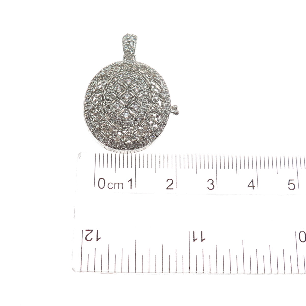 925 Sterling Silver Round-Cut C Z Locket Charm Pendant