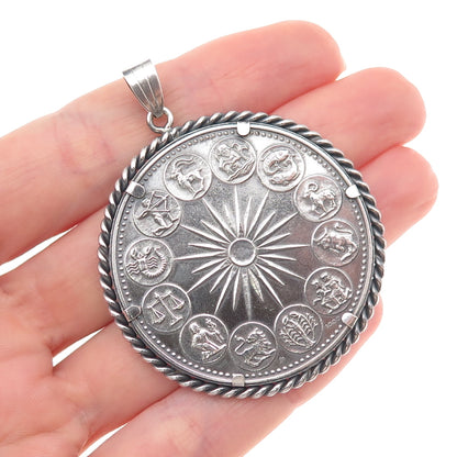 925 Sterling Frame & 1000 Silver Coin Vintage St. Christopher Zodiac Pendant