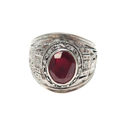 REED Sterling Silver Vintage 1996 Lab-Created Ruby Dreyfus School Ring Size 8.75
