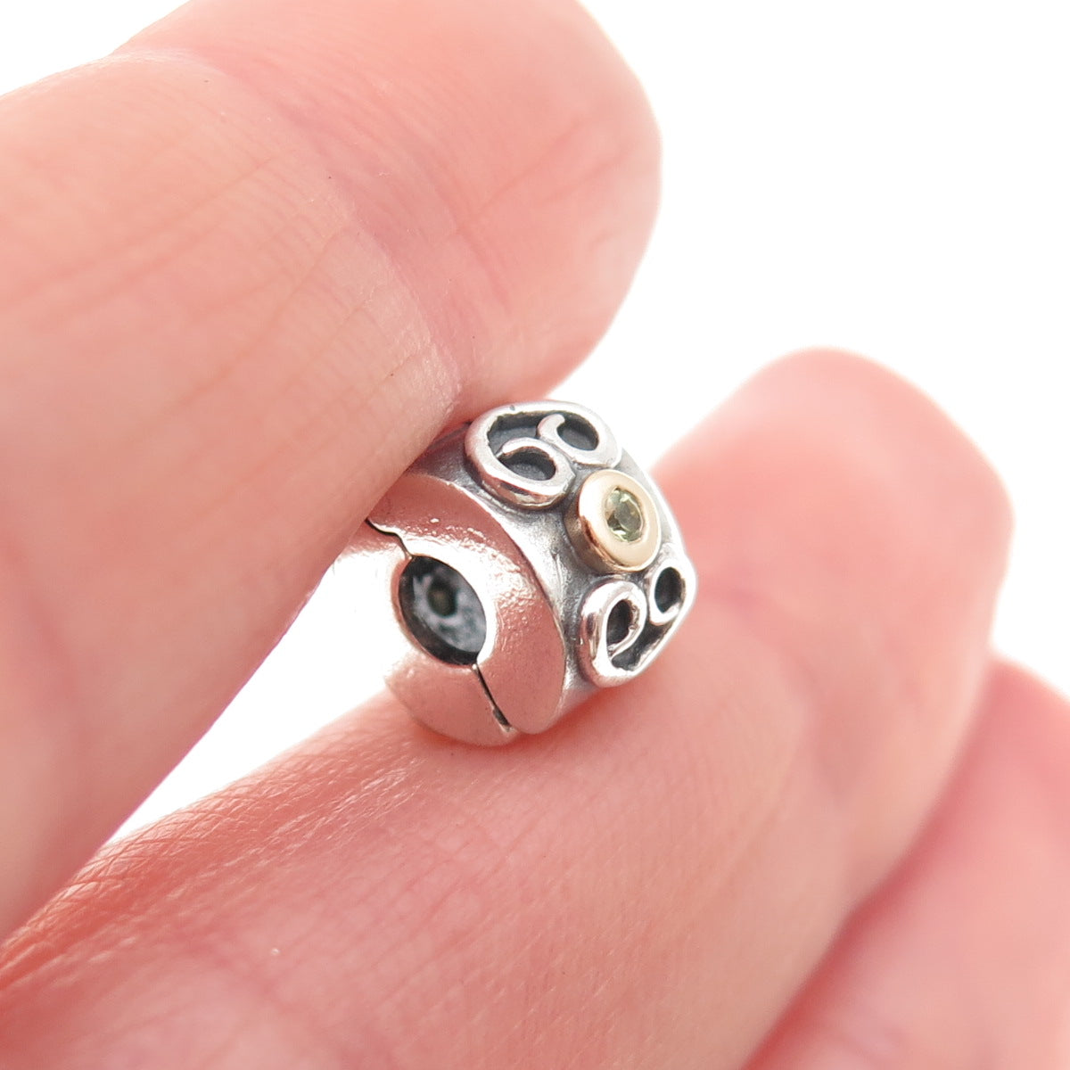 Pandora 925 Sterling Silver & Gold C Z Double Heart Clip Charm