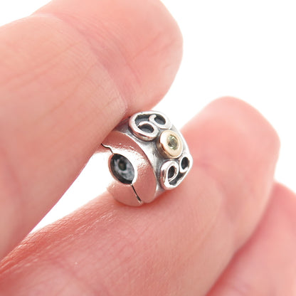 Pandora 925 Sterling Silver & Gold C Z Double Heart Clip Charm
