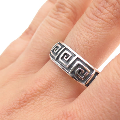 925 Sterling Silver Vintage Greek Maze Oxidized Band Ring Size 14.75
