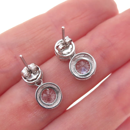 925 Sterling Silver Round-Cut C Z Drop Earrings