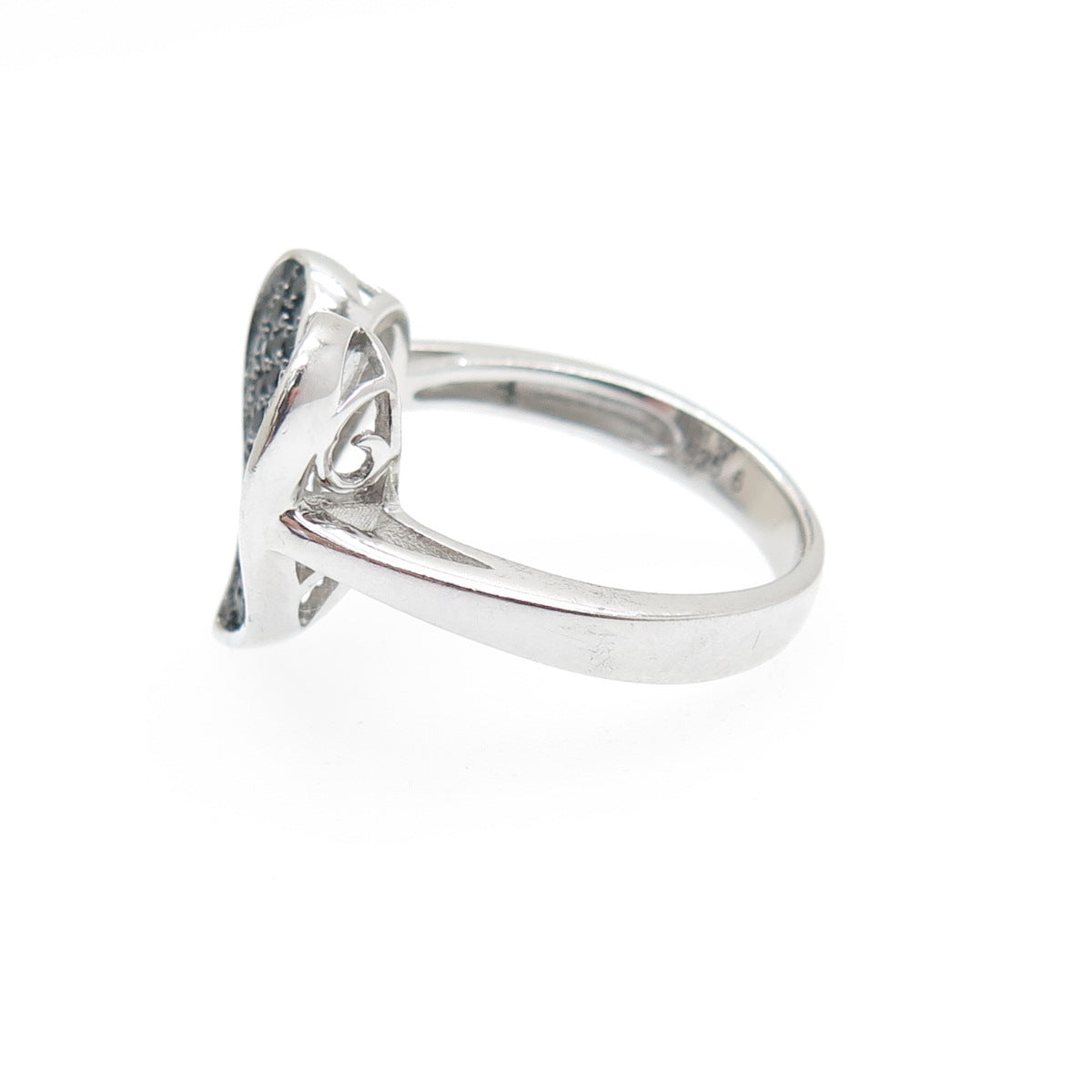 925 Sterling Silver Real Round-Cut Black Spinel Heart Ring Size 5.5