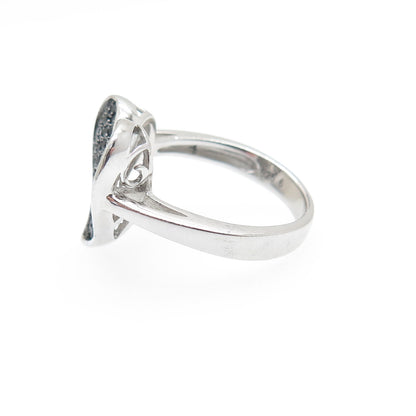 925 Sterling Silver Real Round-Cut Black Spinel Heart Ring Size 5.5