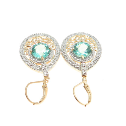 ROSS SIMONS 925 Sterling Silver Gold Plated Real Diamond Accent Apatite Earrings