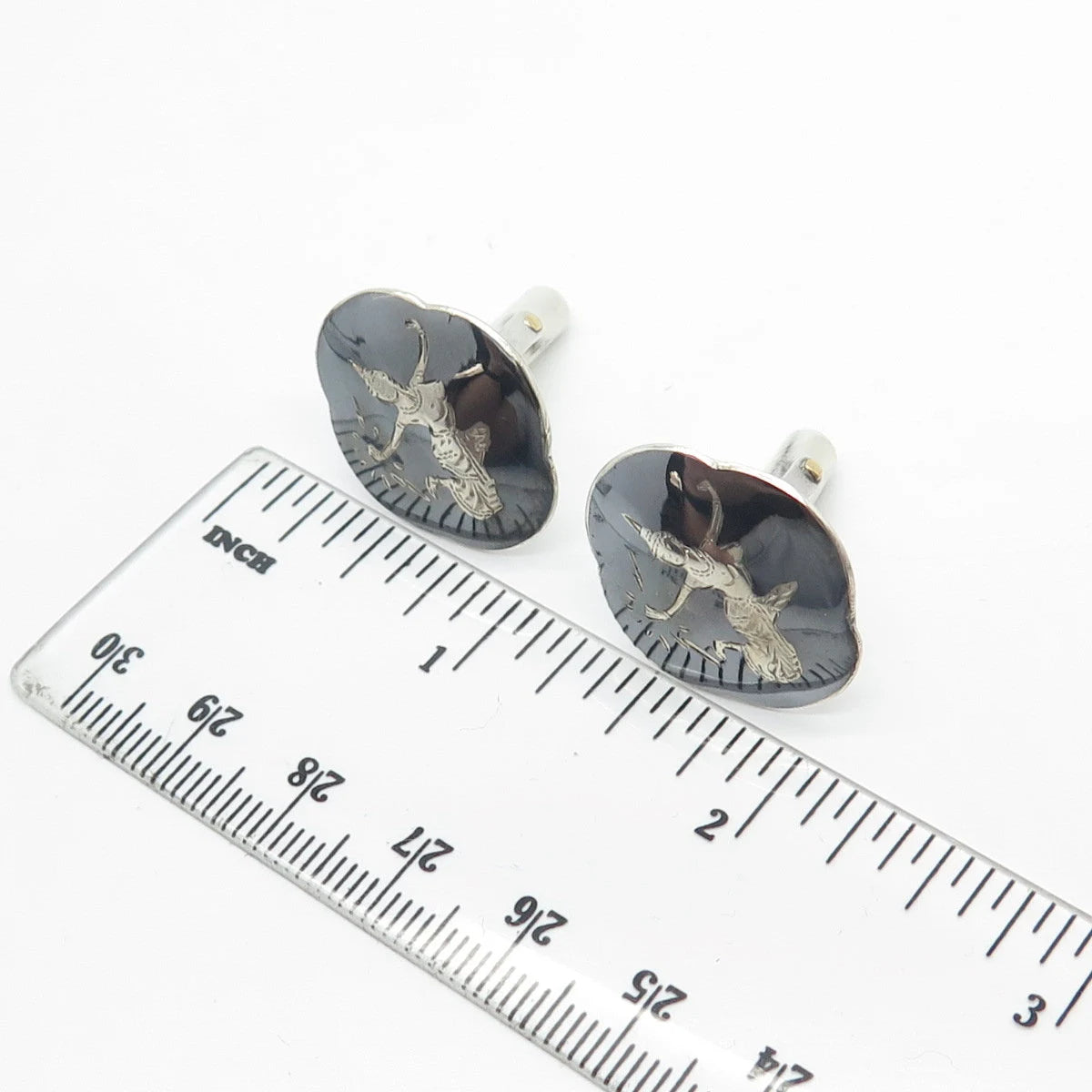 925 Sterling Silver Vintage Siam Niello Hindu Goddess Cufflinks