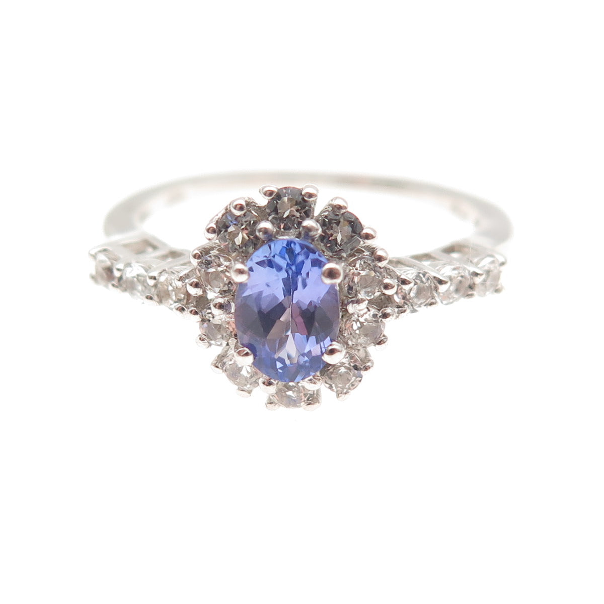 Chuck Clemency 925 Sterling Silver Real Tanzanite & White Topaz Ring Size 8
