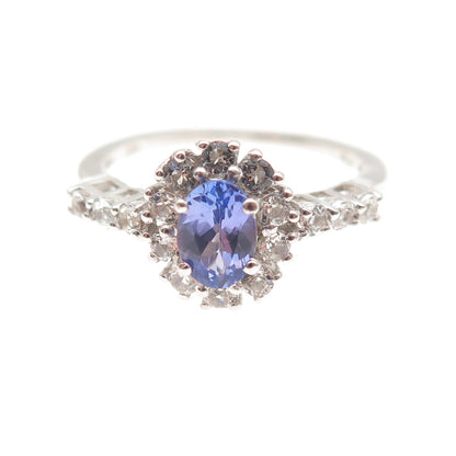 Chuck Clemency 925 Sterling Silver Real Tanzanite & White Topaz Ring Size 8