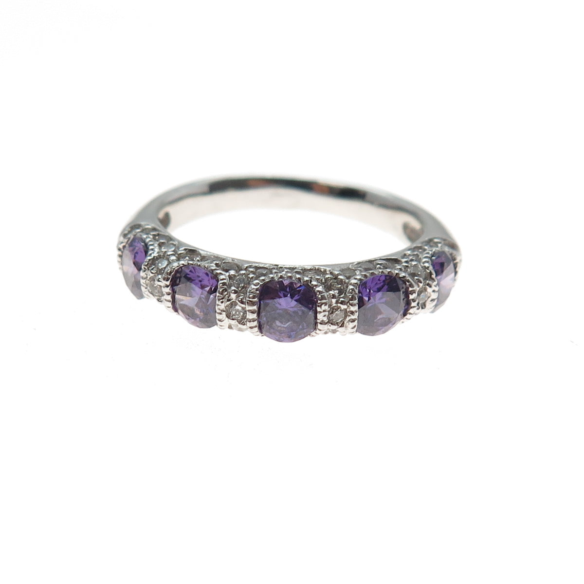 JOSEPH ESPOSITO 925 Sterling Silver Purple & White C Z Ring Size 7.25