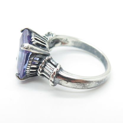 925 Sterling Silver Mystic Emerald-Cut Shaped C Z Ring Size 8