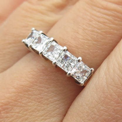 925 Sterling Silver Vintage Princess-Cut Shaped C Z Ring Size 9