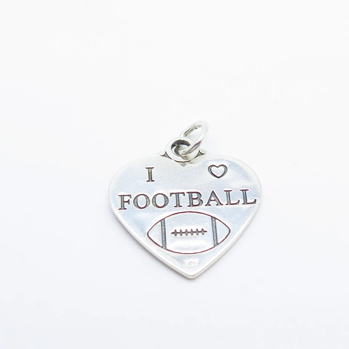 925 Sterling Silver Vintage "I Love Football" Football Ball Heart Pendant