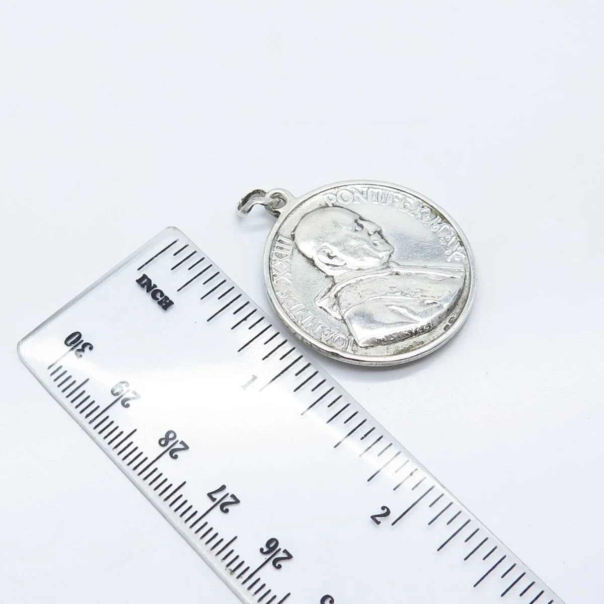800 Silver Vintage Italy Ioannes XXIII & St. Christopher w/ Baby Pendant
