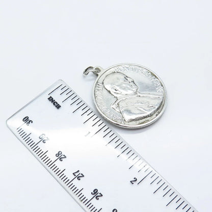 800 Silver Vintage Italy Ioannes XXIII & St. Christopher w/ Baby Pendant