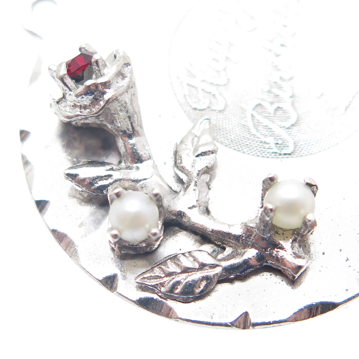 TOWN & COUNTRY 925 Sterling Vintage Real Pearl Rhinestone Happy Birthday Pendant