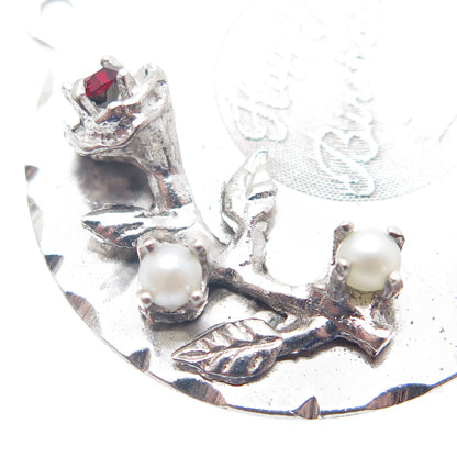 TOWN & COUNTRY 925 Sterling Vintage Real Pearl Rhinestone Happy Birthday Pendant