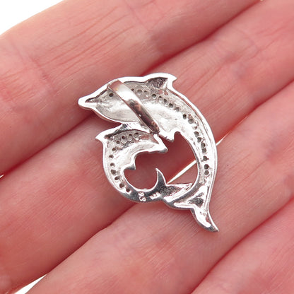 925 Sterling Silver Real Diamond Mom & Child Dolphin Slide Charm Pendant