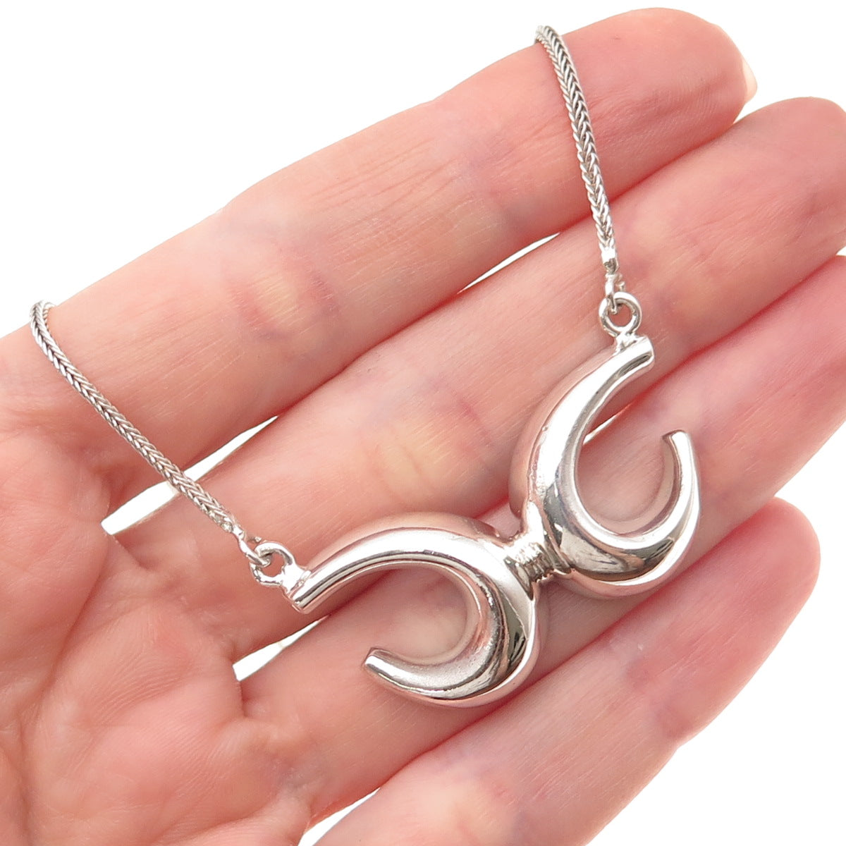 925 Sterling Silver Vintage Modernist X Oxidized Spiga Chain Necklace 16"