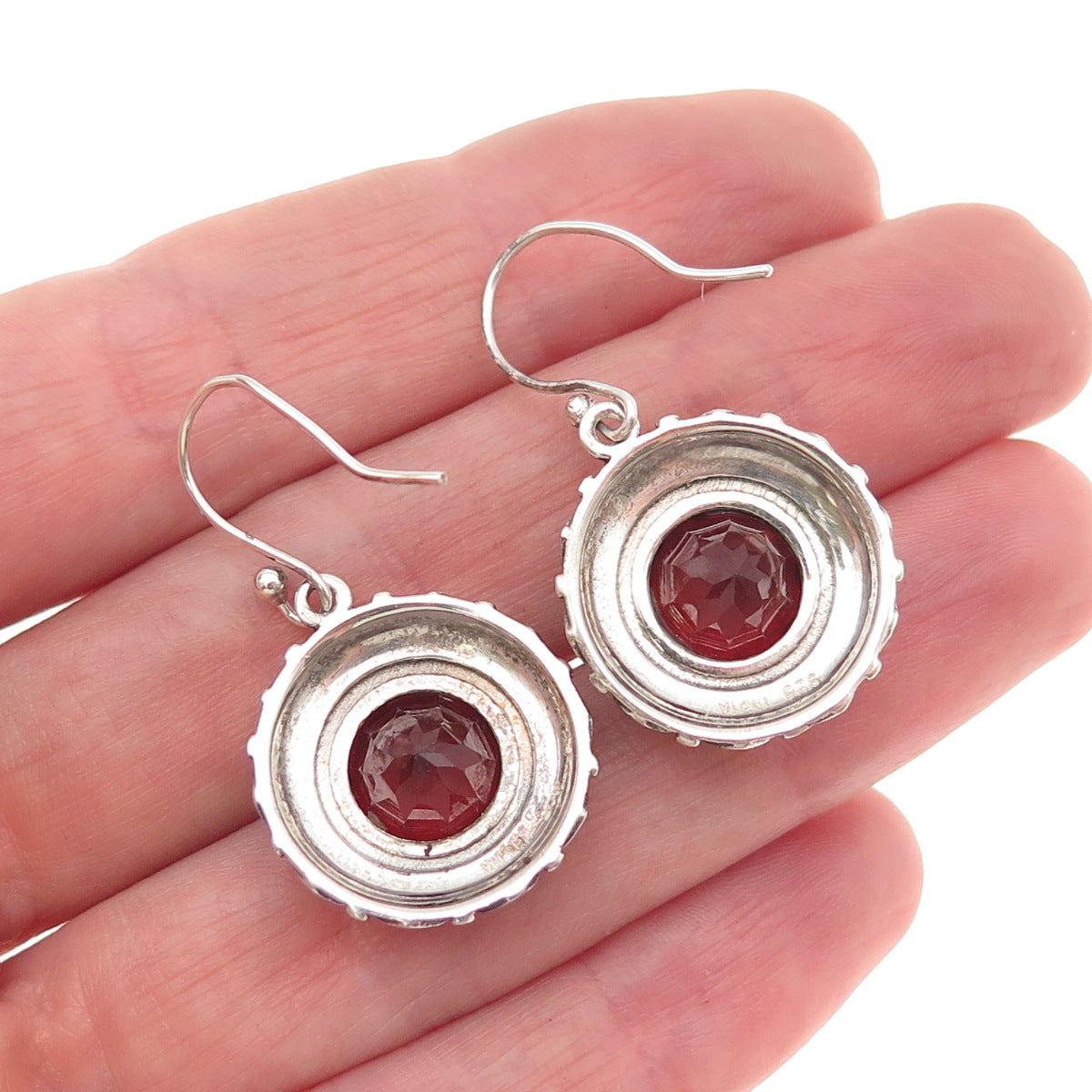 925 Sterling Silver Vintage Real Carnelian Floral Oxidized Dangle Earrings