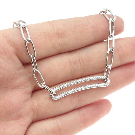 CEI 925 Sterling Silver Italy Round-Cut C Z Paperclip Chain Necklace 18"