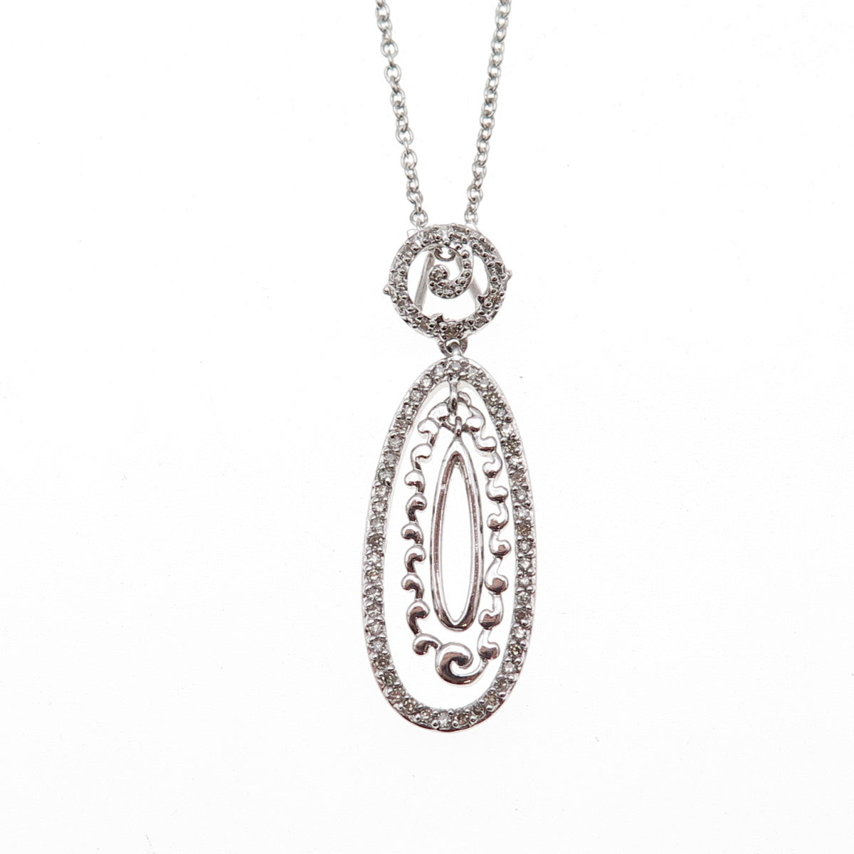 925 Sterling Silver Mexico Real Diamond Spiral Cable Chain Necklace 18"