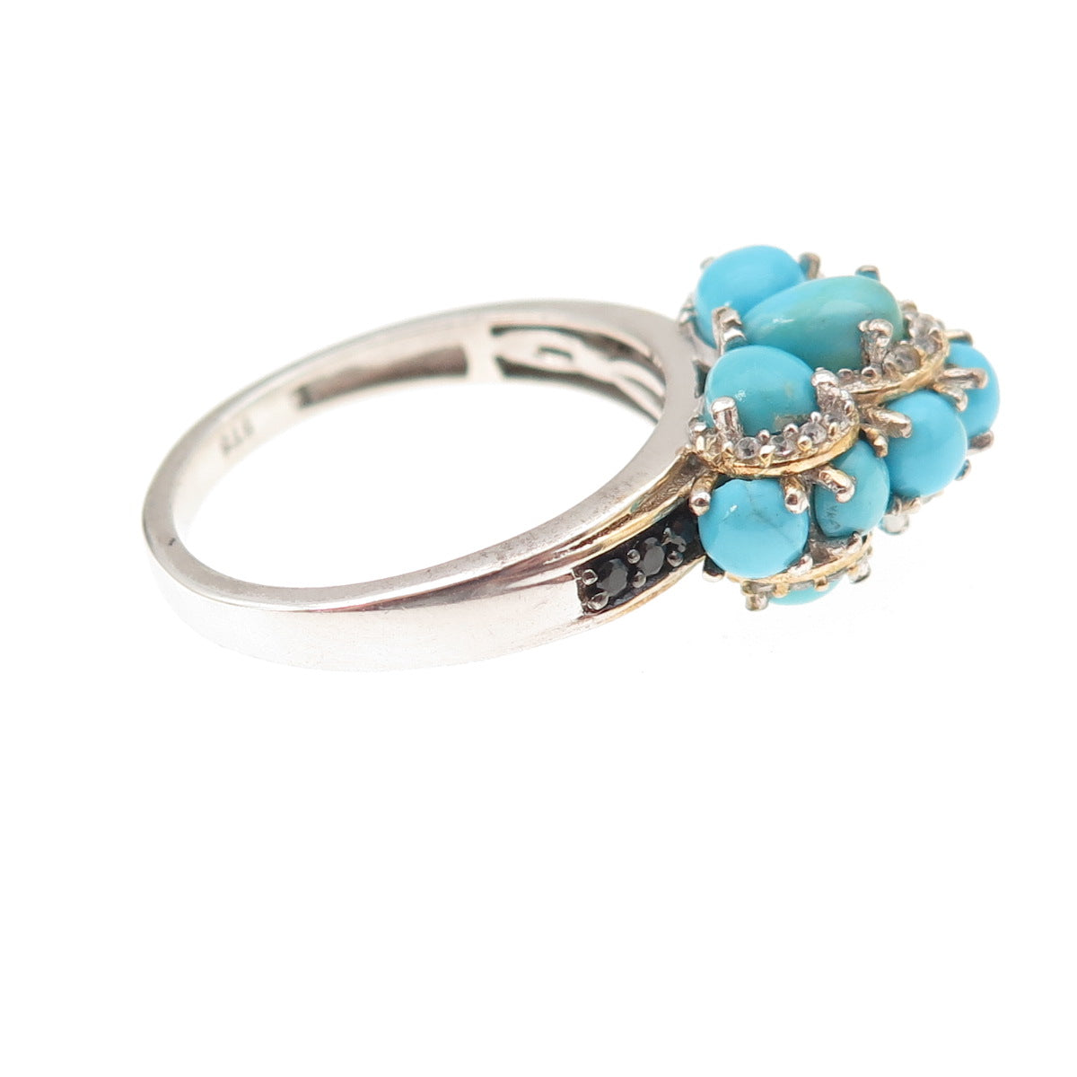 Chuck Clemency 925 Sterling Silver Real Turquoise Spinel White Topaz Ring Size 8