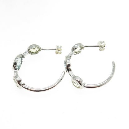 925 Sterling Silver Blue & Green C Z Half Hoop Earrings