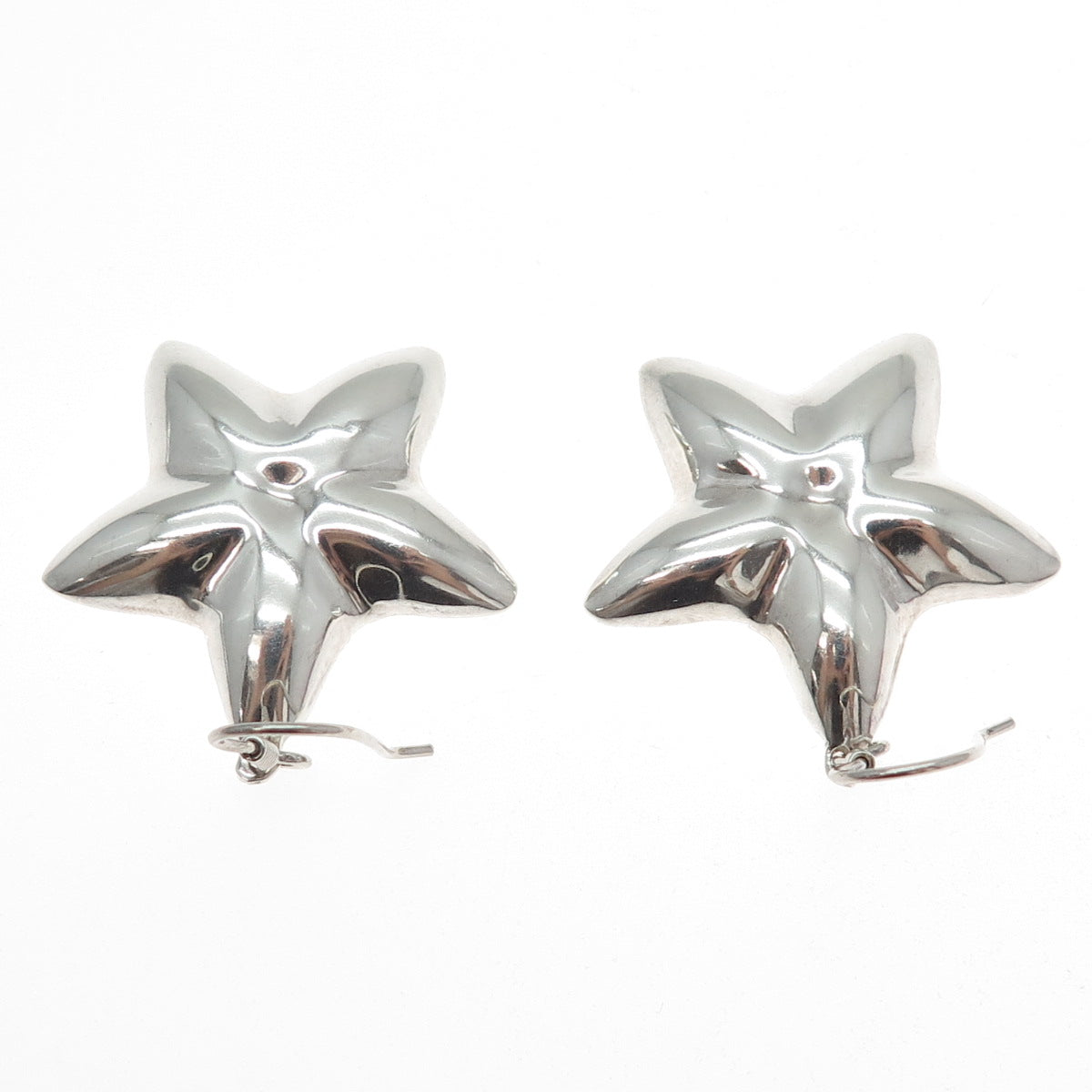 925 Sterling Silver Vintage Mexico Modernist Puffy Star Dangle Earrings