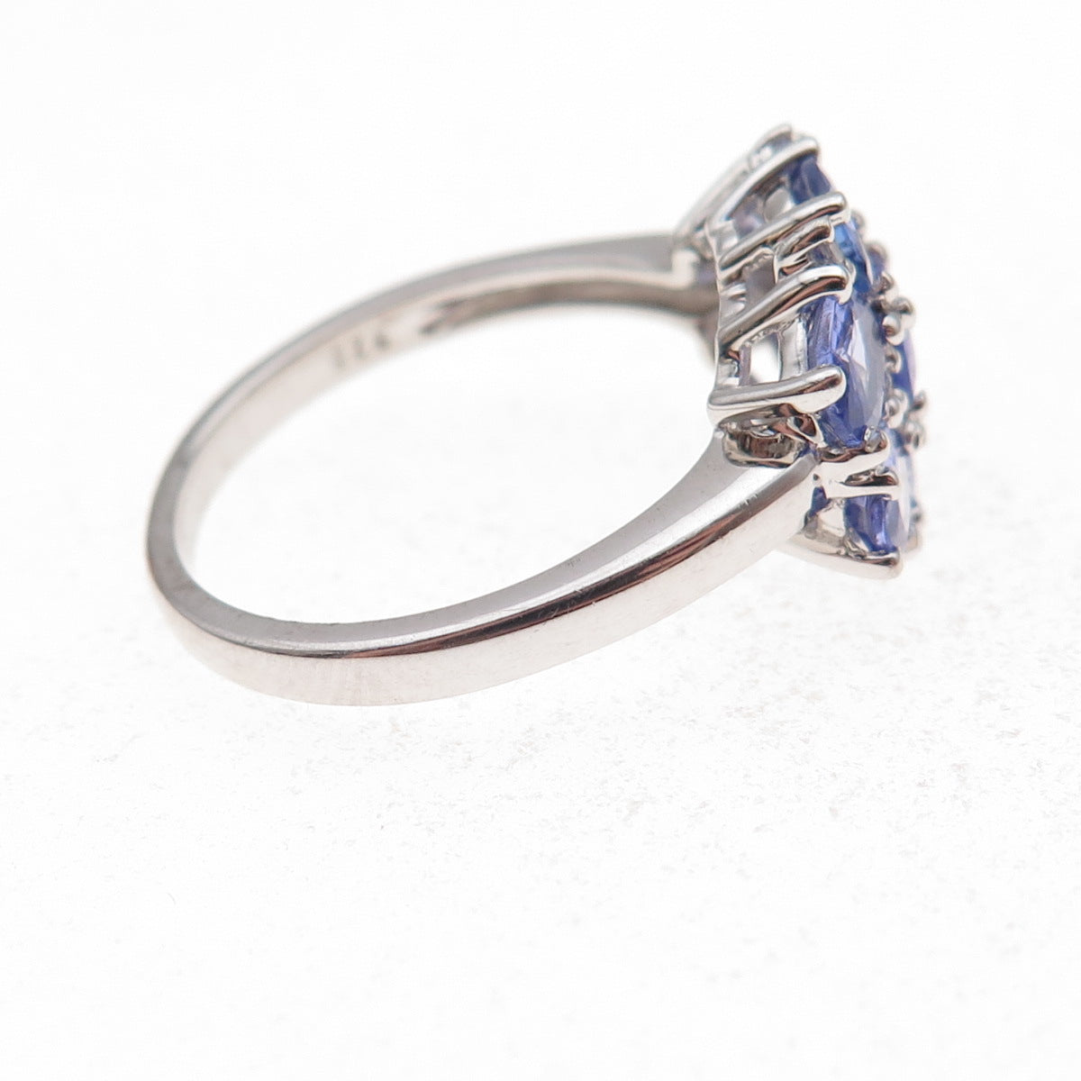 925 Sterling Silver Real Oval-Cut Tanzanite Floral Cluster Ring Size 8