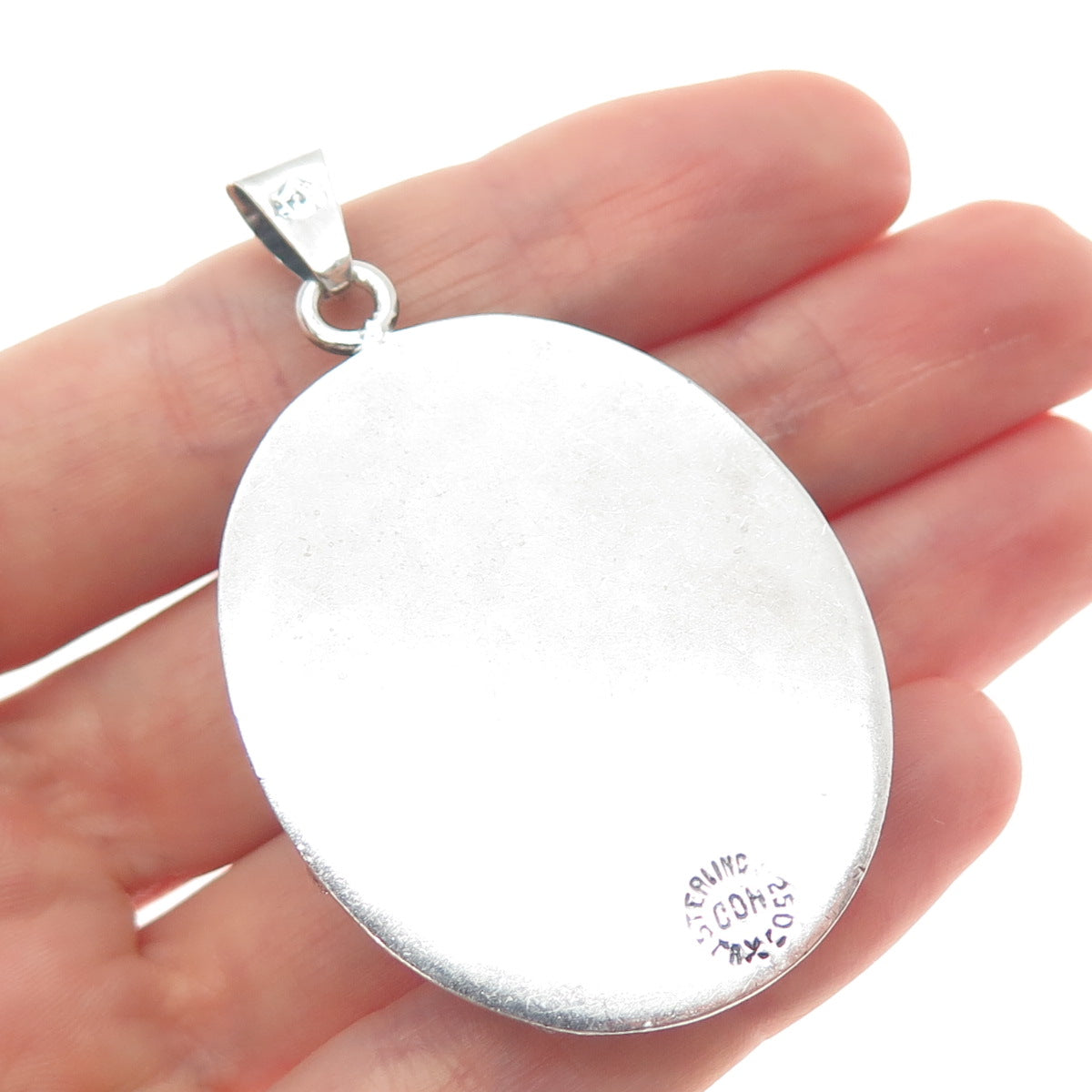 925 Sterling Silver Vintage Mexico Real Jasper Floral Oxidized Charm Pendant